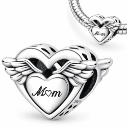 Charm pour bracelet coeur avec des petites ailes d'ange maman