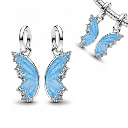 Charm bijou pour bracelet aile de papillon bleu double