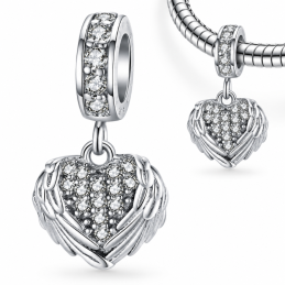 Charm pour bracelet aile forme de coeur strass
