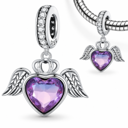 Charm pour bracelet coeur pierre violette aile d'ange