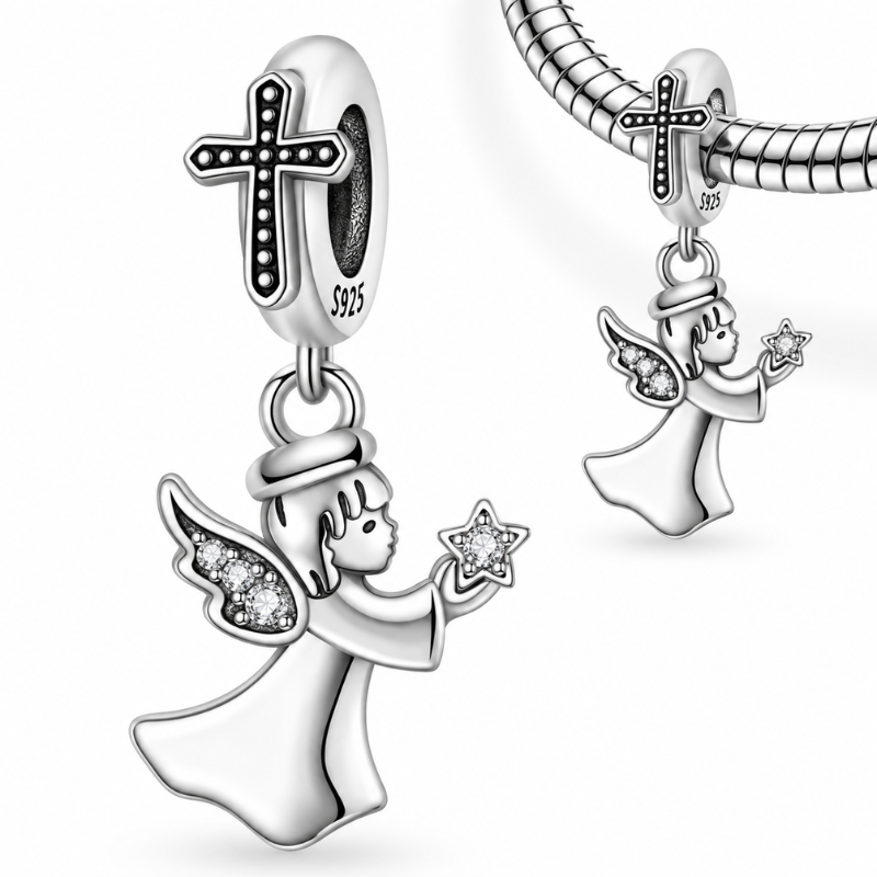 Charm pour bracelet ange croix étoile