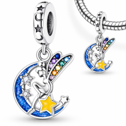 Charm bijou pour bracelet fée clochette aile or strass bleu