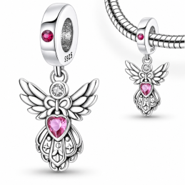 Charm pour bracelet ange coeur pierre violette