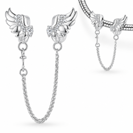 Charm pour bracelet double aile d'ange avec chaine de sécurité
