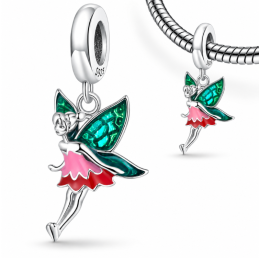 Charm bijou pour bracelet fée robe rose