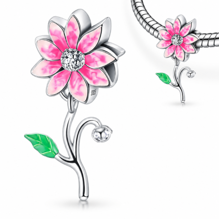 Charm bijou pour bracelet fleur rose pétale rose