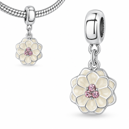 Charm bijou pour bracelet fleur blanche centre pierre rose