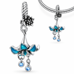 Charm bijou pour bracelet fleur bleue turquoise clochette