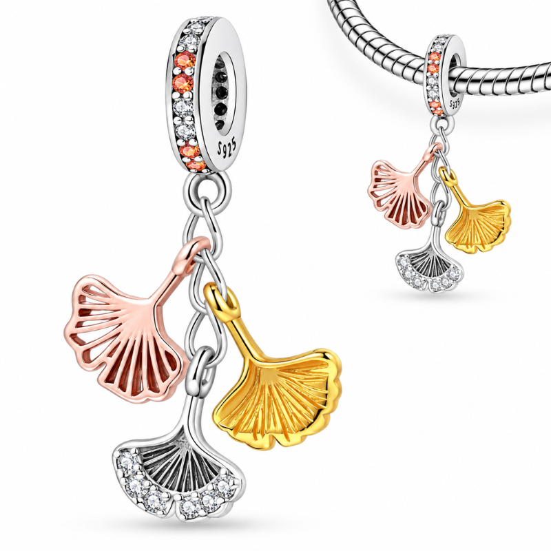 Charm pour bracelet feuille ginkgo biloba doré rose