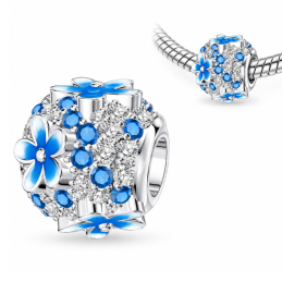Charm pour bracelet boule de fleur et pierre bleu