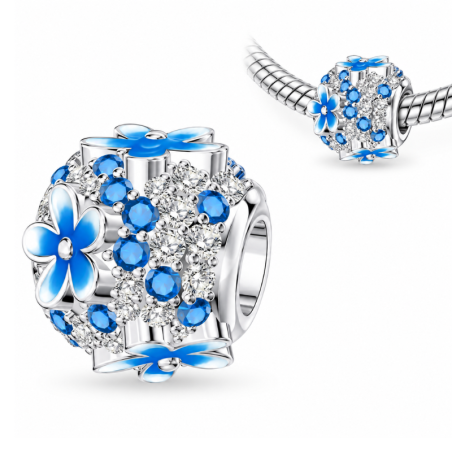 Charm pour bracelet boule de fleur et pierre bleu