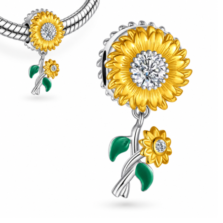 Charm pour bracelet tournesol fleur jaune sur tige