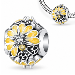 Charm pour bracelet boule de fleur jaune abeille