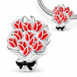 Charm pour bracelet bouquet de fleur tulipe rouge