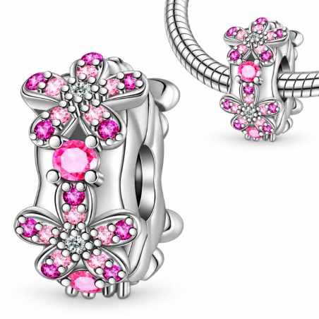 Charm pour bracelet séparateur fleur pierre rose