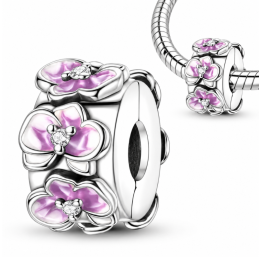 Charm pour bracelet séparateur clip fleur rose orchidée
