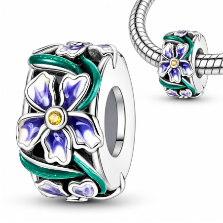 Charm pour bracelet séparateur fleur violette sur tige