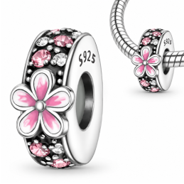 Charm pour bracelet séparateur fleur rose et blanche