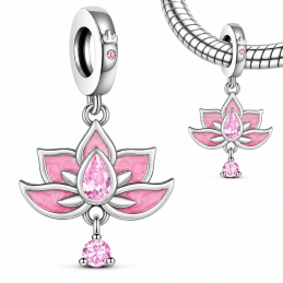 Charm pour bracelet fleur lotus rose perle rose