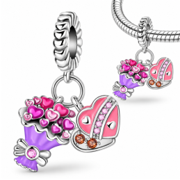 Charm pour bracelet bouquet de coeur