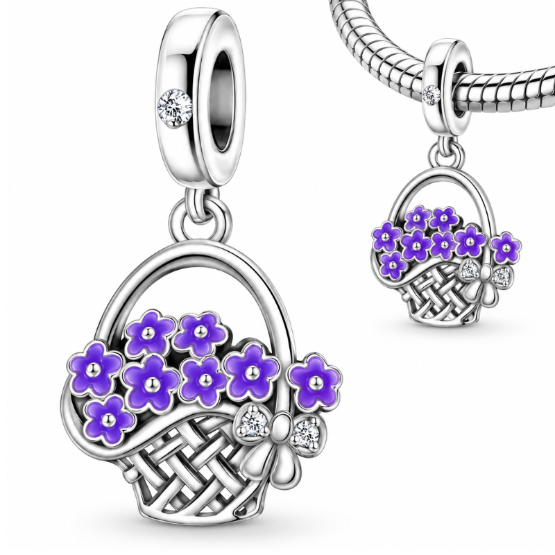 Charm pour bracelet corbeille de fleur violette