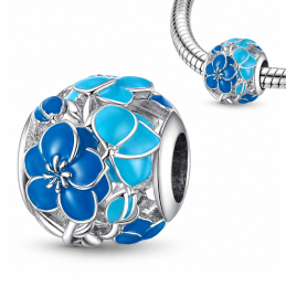 Charm bijou pour bracelet boule fleur bleu et turquoise