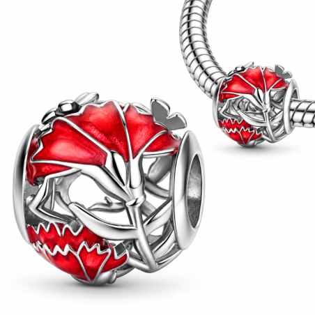 Charm bijou pour bracelet argent fleurs pétale rouge