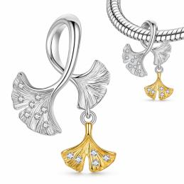 Charm bijou pour bracelet feuille ginkgo biloba doré