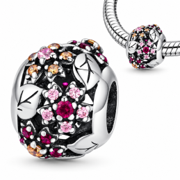 Charm bijou pour bracelet boule fleur pierre rose jaune feuille