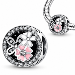 Charm bijou pour bracelet trois fleurs rose blanche