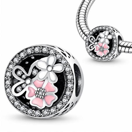 Charm bijou pour bracelet trois fleurs rose blanche