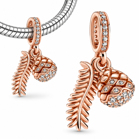 Charm bijou pour bracelet branche pomme de pin doré rose
