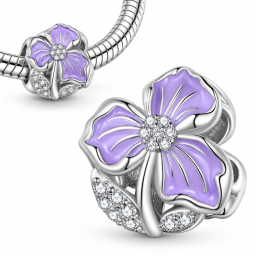 Charm pour bracelet grande fleur violette feuille