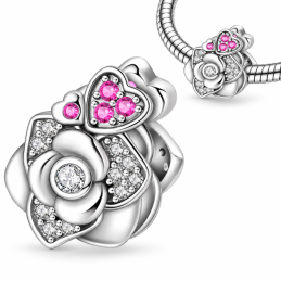 Charm pour bracelet grande fleur coeur pierre violette