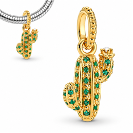 Charm bijou pour bracelet cactus strass vert doré