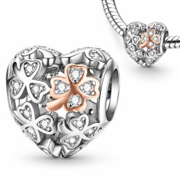 Charm pour bracelet fleur trèfle chance coeur