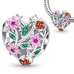 Charm pour bracelet fleur pierre rose violet vert