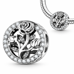 Charm bijou pour bracelet fleur rose bouton et fleur strass