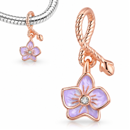 Charm bijou pour bracelet fleur violette sur corde dorée