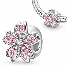 Charm pour bracelet grande fleur pierre rose
