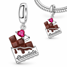 Charm bijou pour bracelet tablette de chocolat coeur rose