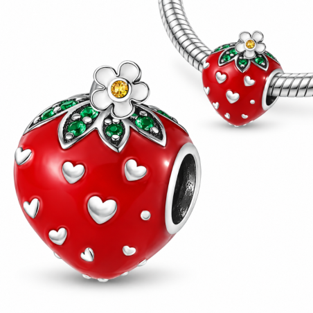 Charm bijou pour bracelet fraise design strass