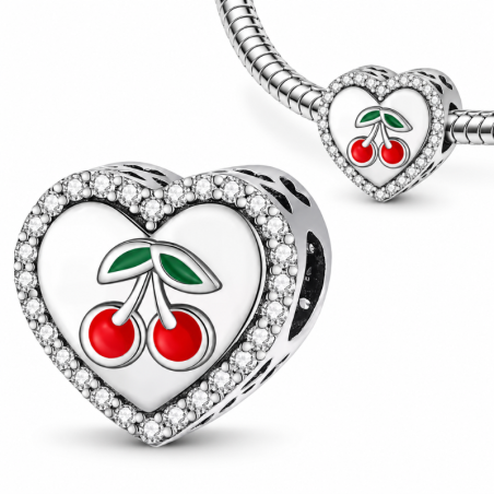 Charm bijou pour bracelet coeur strass cerises