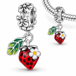 Charm bijou pour bracelet fraise avec feuille et fleur