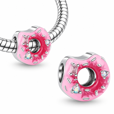 Charm bijou pour bracelet donut rose croqué