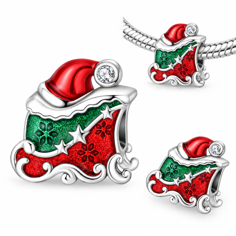 Charm pour bracelet traîneau de Noël Rouge et Vert