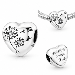 Charm pour bracelet cœur pissenlits voeux se réalisent