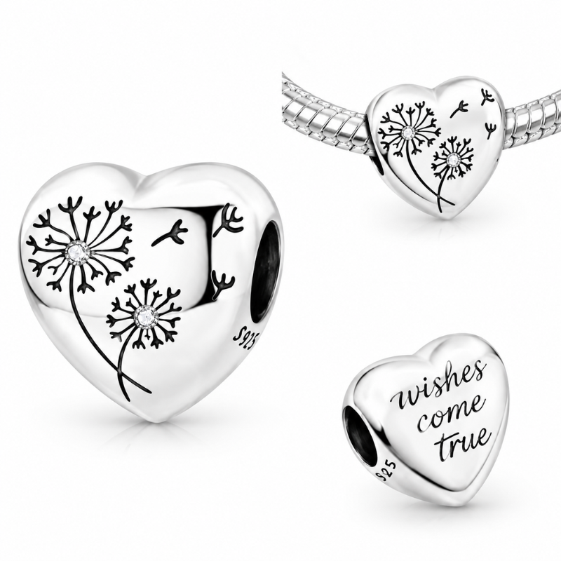 Charm pour bracelet cœur pissenlits voeux se réalisent