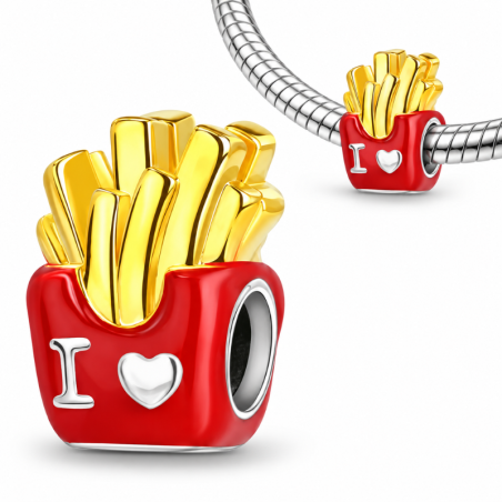 Charm bijou pour bracelet paquet de frite rouge coeur