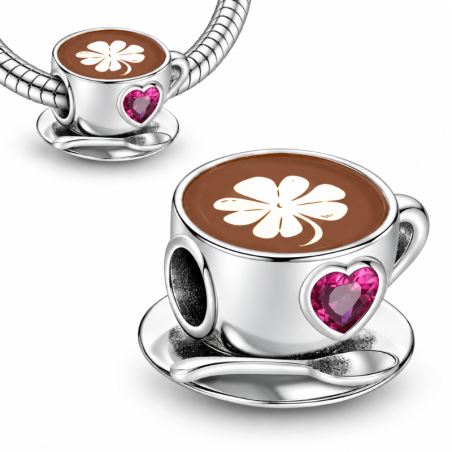 Charm bijou pour bracelet café tasse coeur rouge